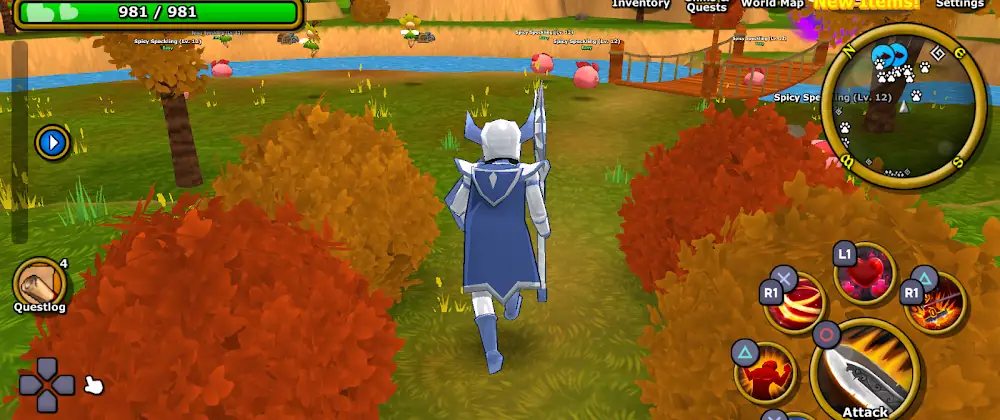Un personaggio attraversa un bosco autunnale nel gioco Eterspire