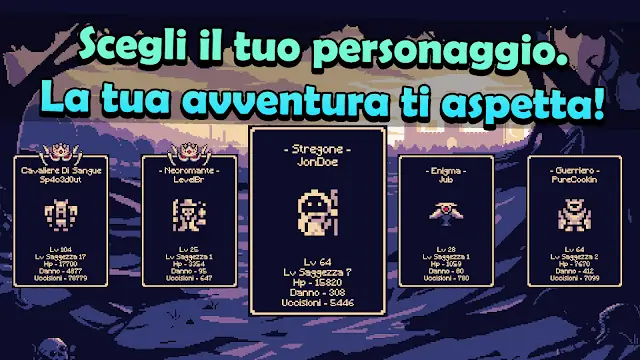 Schermata di scelta del personaggio in OneBit Adventure