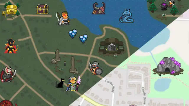 Mappa reale trasformata in mondo pixel art in Orna