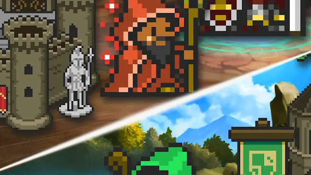 Torre e paesaggio pixel art sulla mappa di Orna