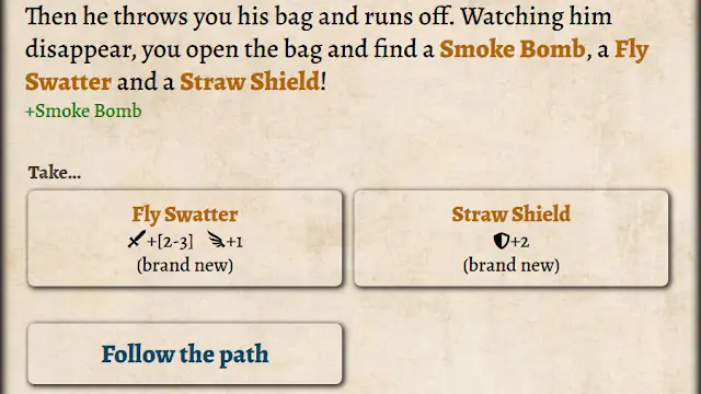 Schermata di scelta narrativa in Path of Adventure